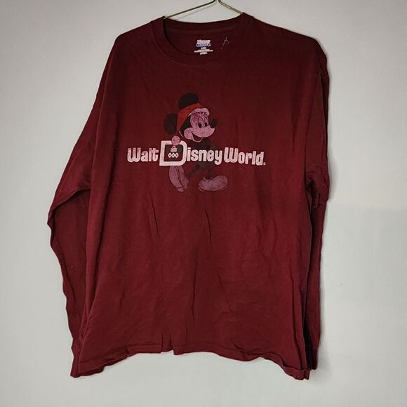 Walt Disney Men's Mickey Mouse Long Sleeve T-Shirt Maroon Large - Picture 1 of 6